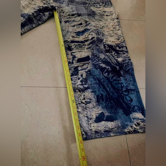 Acne Style Illusion Erosion Hole Baggy Jeans 3d Digital Graffiti Wide Leg 34 - Picture 10 of 16